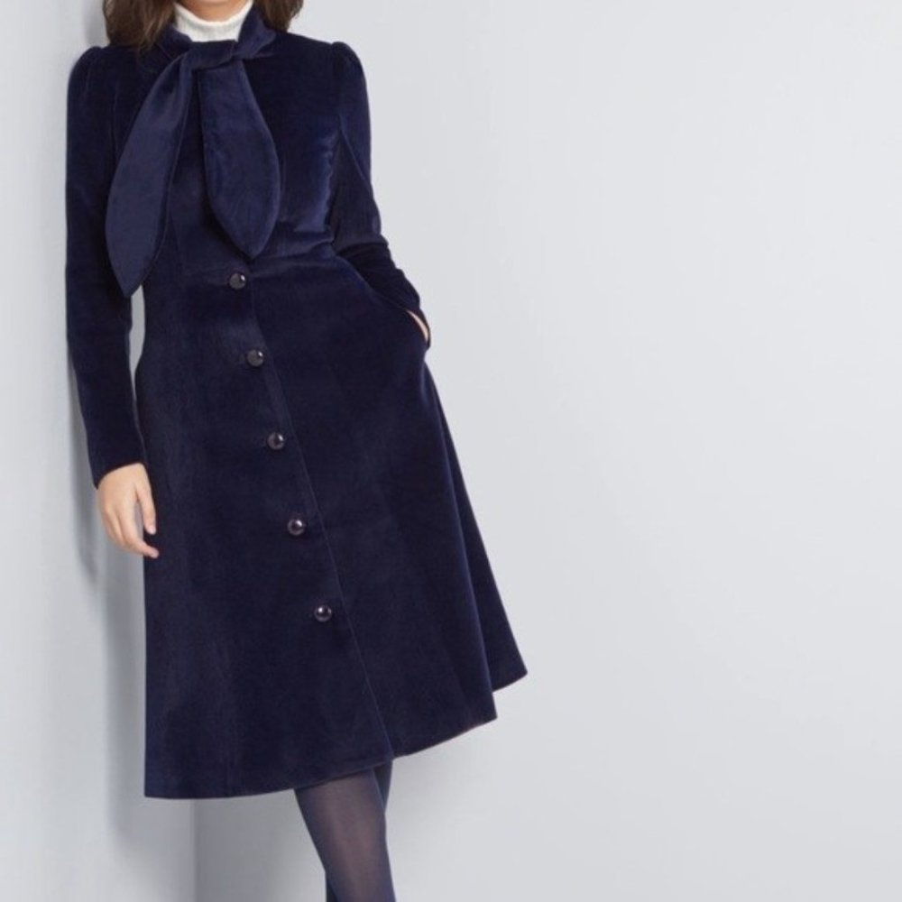 Modcloth - Collectif Brand Tie Neck Velvet Coat